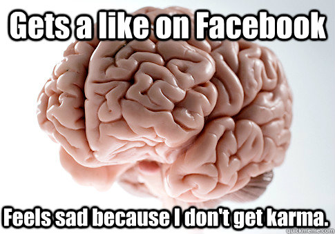 Gets a like on Facebook Feels sad because I don't get karma.  Scumbag Brain