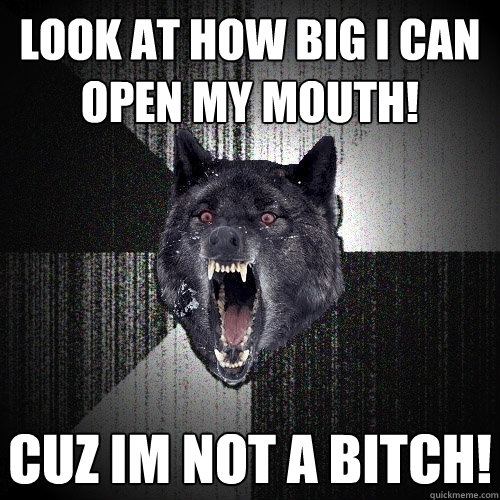 Look at how big I can open my mouth! Cuz Im not a bitch! - Look at how big I can open my mouth! Cuz Im not a bitch!  Insanity Wolf