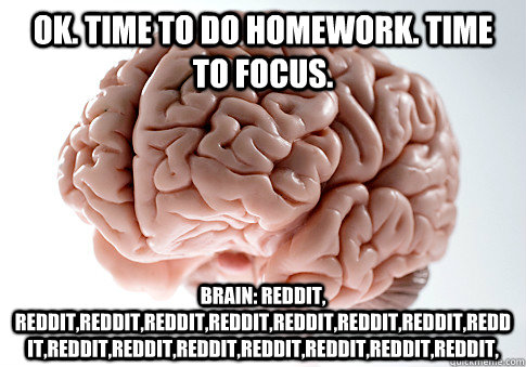 Ok. Time to do homework. Time to focus. brain: reddit, reddit,reddit,reddit,reddit,reddit,reddit,reddit,reddit,reddit,reddit,reddit,reddit,reddit,reddit,reddit,  Scumbag Brain