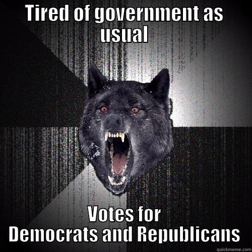 TIRED OF GOVERNMENT AS USUAL VOTES FOR DEMOCRATS AND REPUBLICANS Insanity Wolf