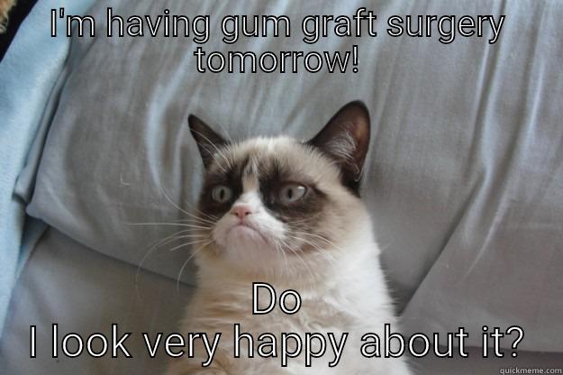 I'M HAVING GUM GRAFT SURGERY TOMORROW! DO I LOOK VERY HAPPY ABOUT IT? Grumpy Cat