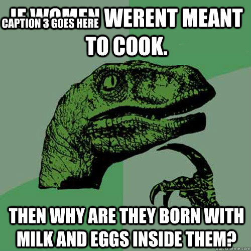 if women werent meant to cook. then why are they born with milk and eggs inside them? Caption 3 goes here  Philosoraptor