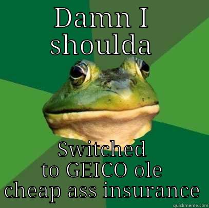 DAMN I SHOULDA SWITCHED TO GEICO OLE CHEAP ASS INSURANCE Foul Bachelor Frog