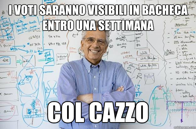 I voti saranno visibili in bacheca entro una settimana col cazzo - I voti saranno visibili in bacheca entro una settimana col cazzo  Engineering Professor