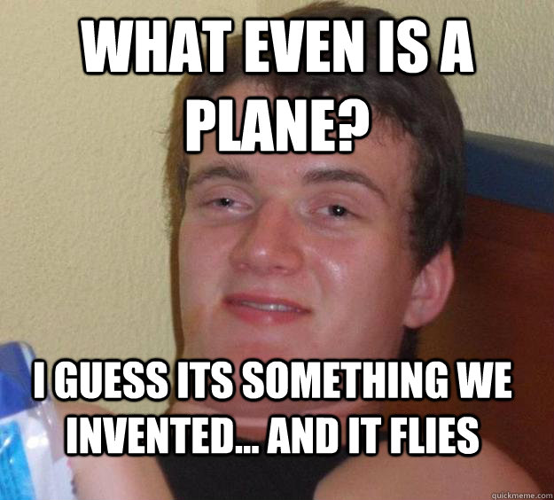 What even is a plane? i guess its something we invented... and it flies  10 Guy