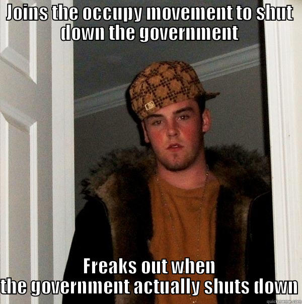 JOINS THE OCCUPY MOVEMENT TO SHUT DOWN THE GOVERNMENT FREAKS OUT WHEN THE GOVERNMENT ACTUALLY SHUTS DOWN Scumbag Steve