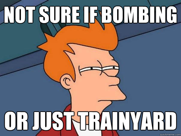 not sure if bombing or just trainyard - not sure if bombing or just trainyard  Futurama Fry