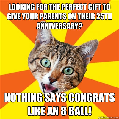 looking for the perfect gift to give your parents on their 25th anniversary? nothing says congrats like an 8 ball!  Bad Advice Cat