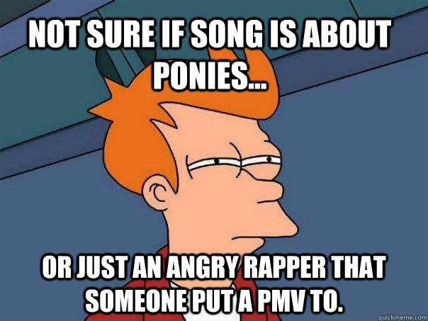 Not sure if song is about ponies... or just an angry rapper that someone put a pmv to.  Futurama Fry