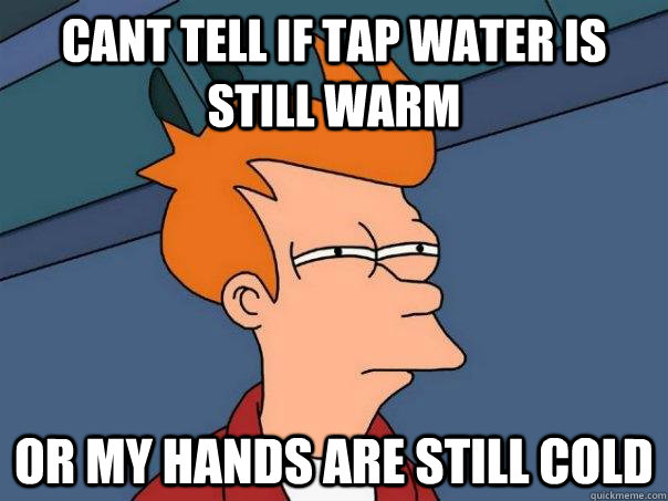 cant tell if tap water is still warm or my hands are still cold  Futurama Fry