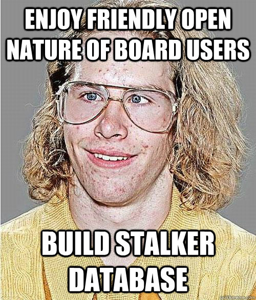 Enjoy friendly open nature of board users build stalker database  NeoGAF Asshole