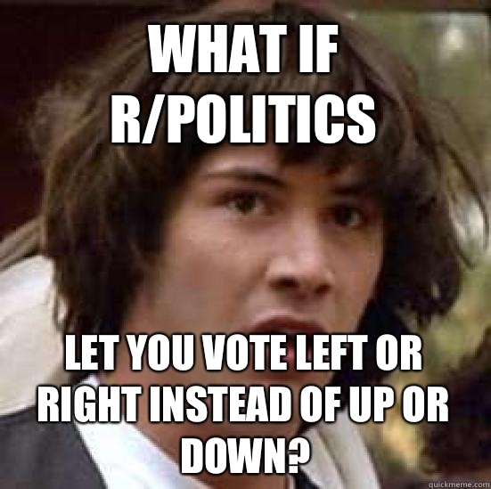 What if r/politics  Let you vote left or right instead of up or down?  conspiracy keanu