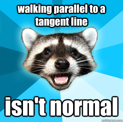 walking parallel to a tangent line isn't normal - walking parallel to a tangent line isn't normal  Lame Pun Coon