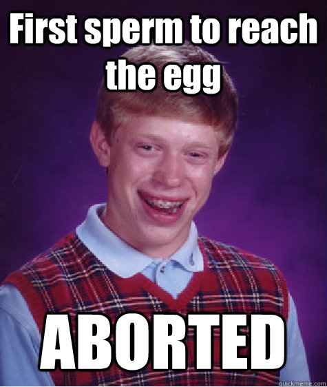 First sperm to reach the egg ABORTED  Bad Luck Brian