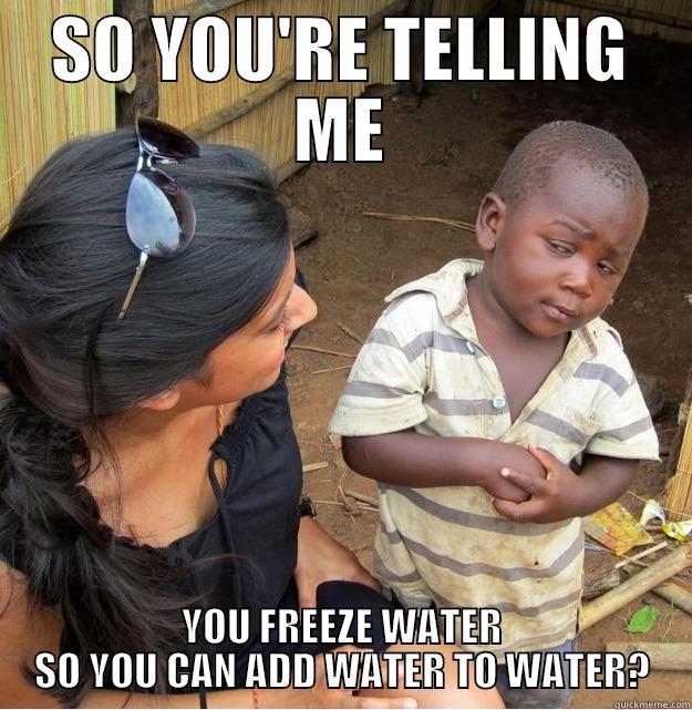 SO YOU'RE TELLING ME YOU FREEZE WATER SO YOU CAN ADD WATER TO WATER? Skeptical Third World Kid