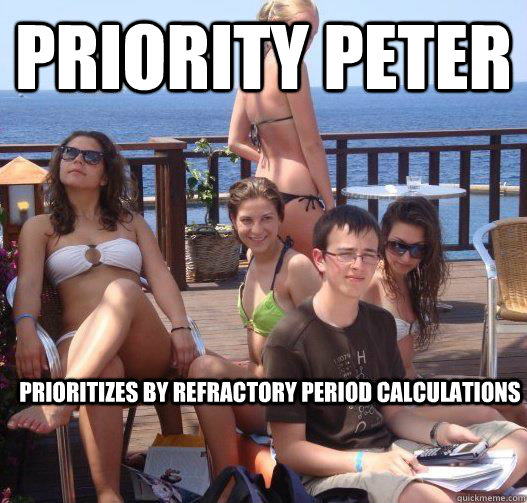 Priority Peter prioritizes by refractory period calculations  Priority Peter