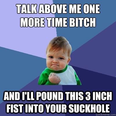 talk above me one more time bitch and i'll pound this 3 inch fist into your suckhole - talk above me one more time bitch and i'll pound this 3 inch fist into your suckhole  Success Kid