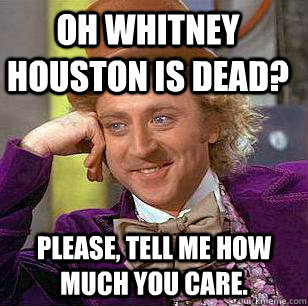 Oh Whitney houston is dead? please, tell me how much you care.  Condescending Wonka