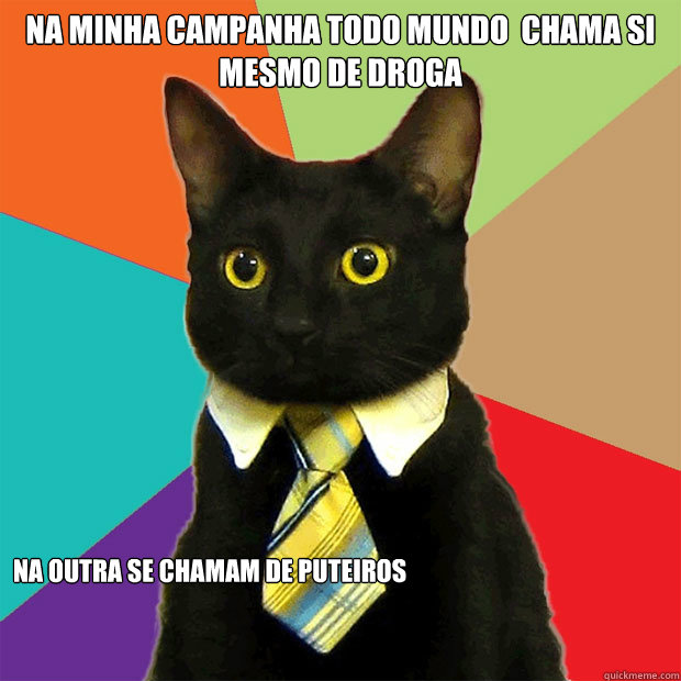 na minha campanha todo mundo  chama si mesmo de droga  na outra se chamam de puteiros   Business Cat