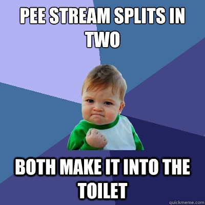 Pee stream splits in two Both make it into the toilet  Success Kid