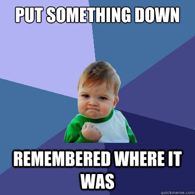 Put something down Remembered where it was  Success Kid