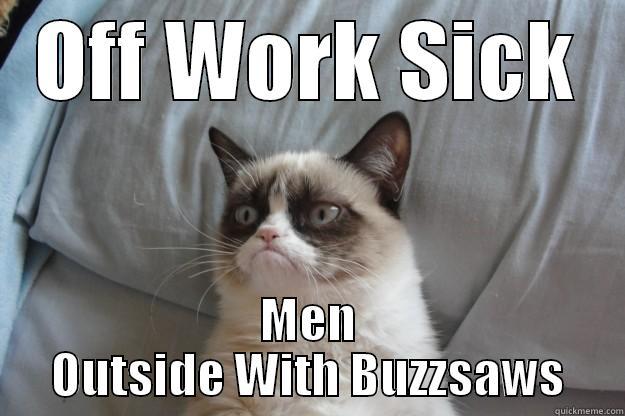 OFF WORK SICK MEN OUTSIDE WITH BUZZSAWS Grumpy Cat