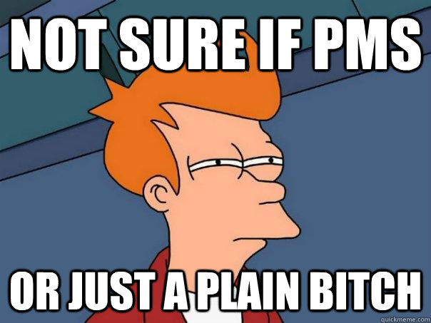 Not sure if pms Or just a plain bitch  Futurama Fry