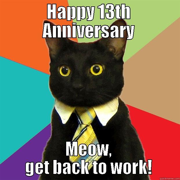 HAPPY 13TH ANNIVERSARY MEOW, GET BACK TO WORK! Business Cat