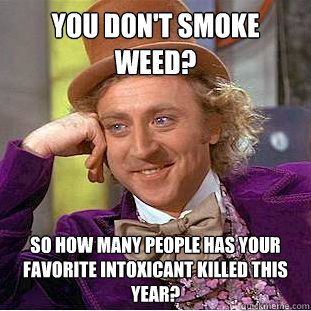 You don't smoke weed? so how many people has your favorite intoxicant killed this year?  Condescending Wonka