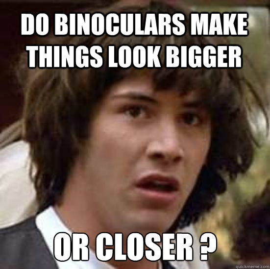 do binoculars make things look bigger or closer ?  conspiracy keanu