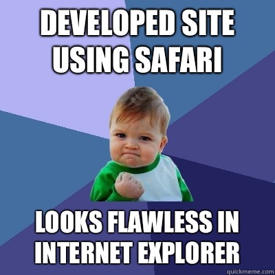 Developed site using Safari Looks flawless in Internet Explorer - Developed site using Safari Looks flawless in Internet Explorer  Success Kid