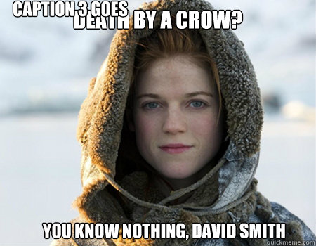 Death by a crow? You know nothing, David Smith Caption 3 goes here - Death by a crow? You know nothing, David Smith Caption 3 goes here  morpheus ygritte