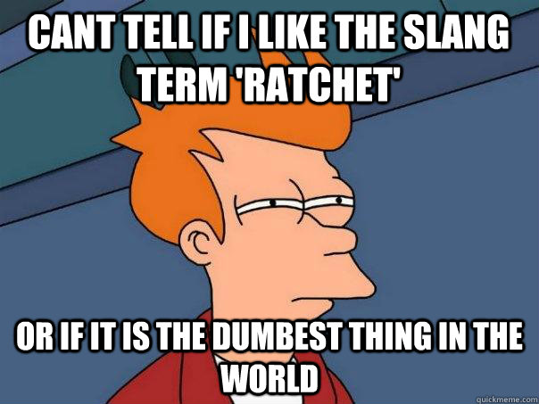 Cant Tell If i like the slang term 'Ratchet' or if it is the dumbest thing in the world  Futurama Fry