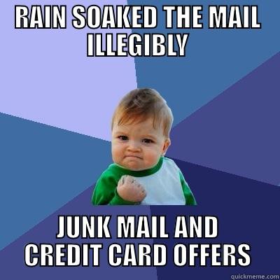 The postman could have closed the damn lid... - RAIN SOAKED THE MAIL ILLEGIBLY JUNK MAIL AND CREDIT CARD OFFERS Success Kid