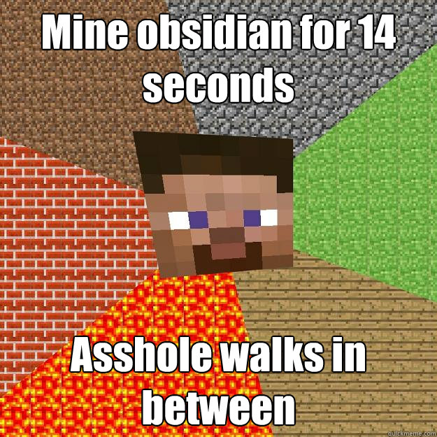 Mine obsidian for 14 seconds Asshole walks in between - Mine obsidian for 14 seconds Asshole walks in between  Minecraft