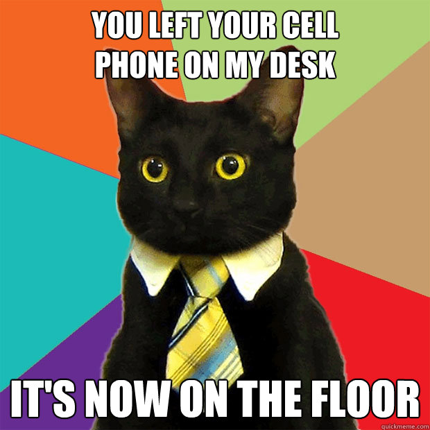 You left your cell 
phone on my desk it's now on the floor  Business Cat