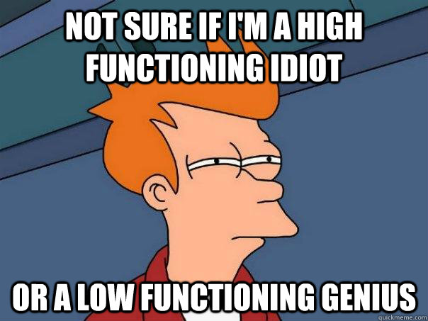 Not sure if I'm a high functioning idiot Or a low functioning genius - Not sure if I'm a high functioning idiot Or a low functioning genius  Futurama Fry