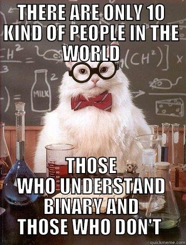 THERE ARE ONLY 10 KIND OF PEOPLE IN THE WORLD THOSE WHO UNDERSTAND BINARY AND THOSE WHO DON'T  Chemistry Cat