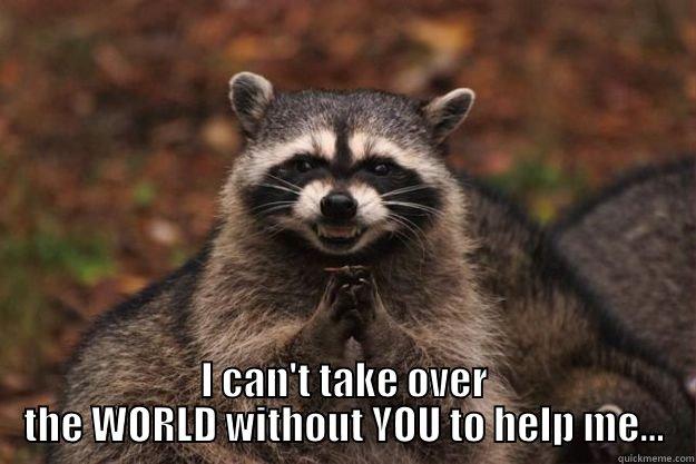  I CAN'T TAKE OVER THE WORLD WITHOUT YOU TO HELP ME... Evil Plotting Raccoon