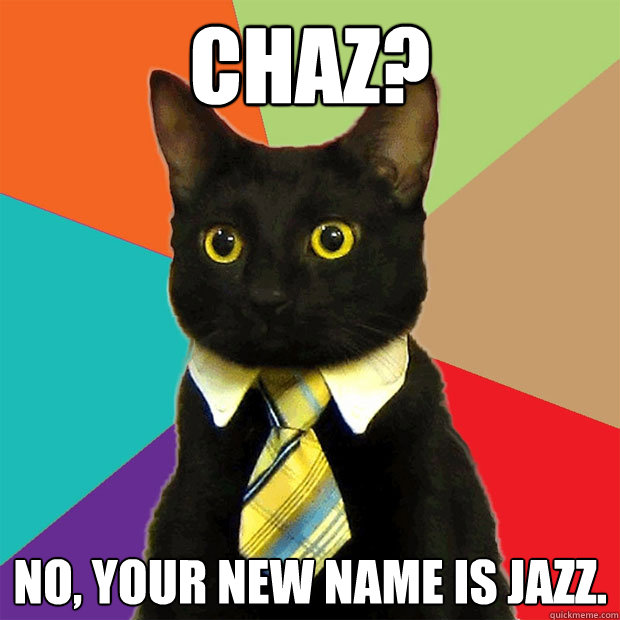 Chaz? No, your new name is Jazz.  Business Cat