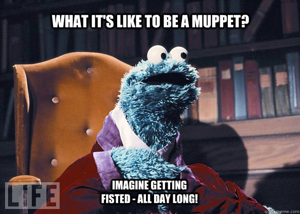 What it's like to be a muppet? Imagine getting fisted - all day long!  Cookieman