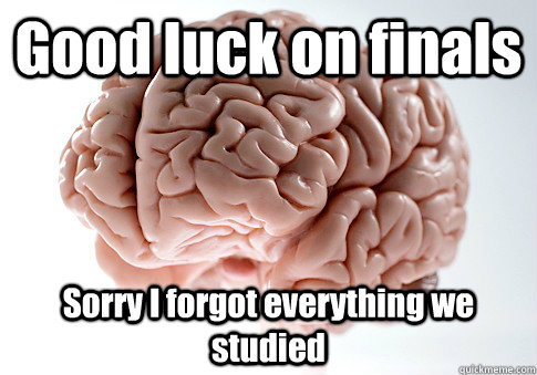 Good luck on finals Sorry I forgot everything we studied   Scumbag Brain