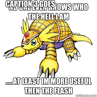 No one even knows who the hell I am .....At least im more useful then the flash Caption 3 goes here  digimon