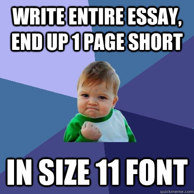 Write entire essay, end up 1 page short  in size 11 font  Success Kid