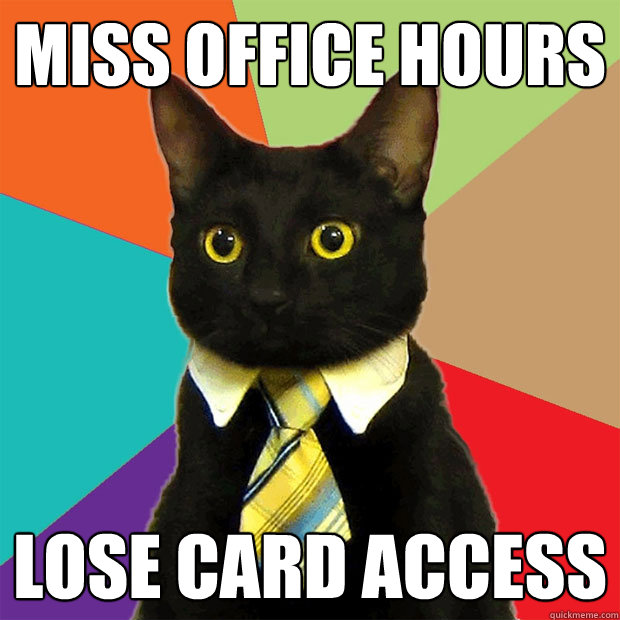 Miss office hours Lose card access  Business Cat