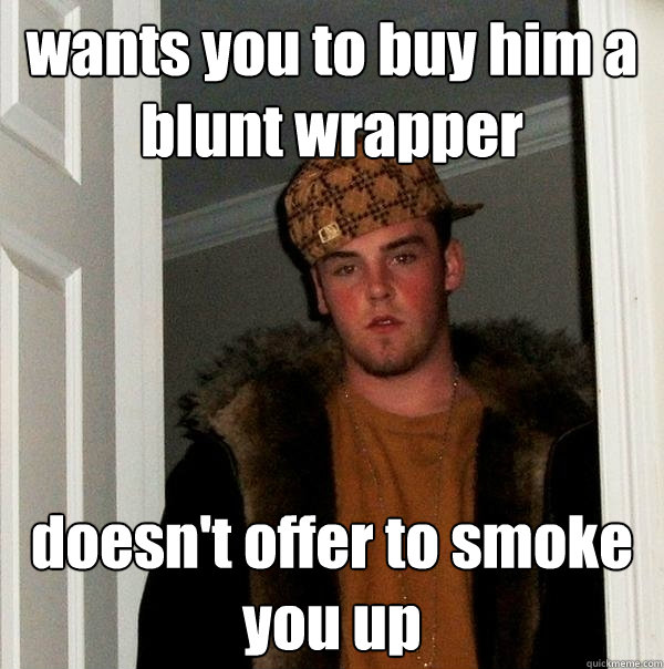 wants you to buy him a blunt wrapper doesn't offer to smoke you up  Scumbag Steve