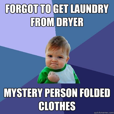 FORGOT TO GET LAUNDRY FROM DRYER MYSTERY PERSON FOLDED CLOTHES  Success Kid