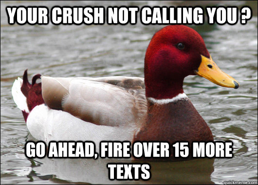 Your crush not calling you ? Go ahead, fire over 15 more texts  Malicious Advice Mallard