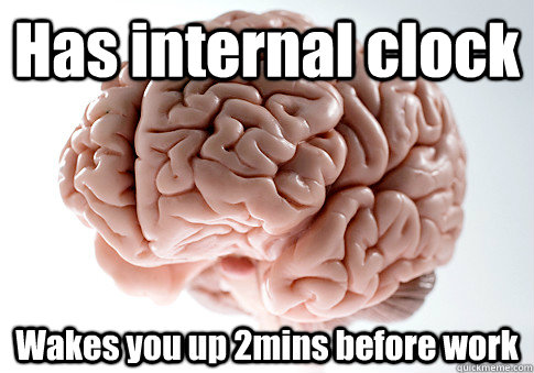 Has internal clock  Wakes you up 2mins before work  Scumbag Brain