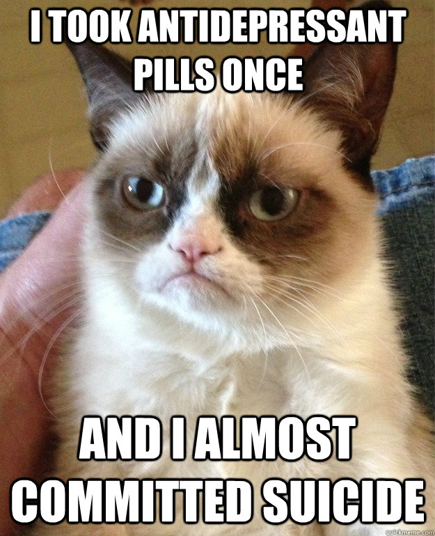 I took antidepressant pills once and i almost committed suicide - I took antidepressant pills once and i almost committed suicide  Grumpy Cat